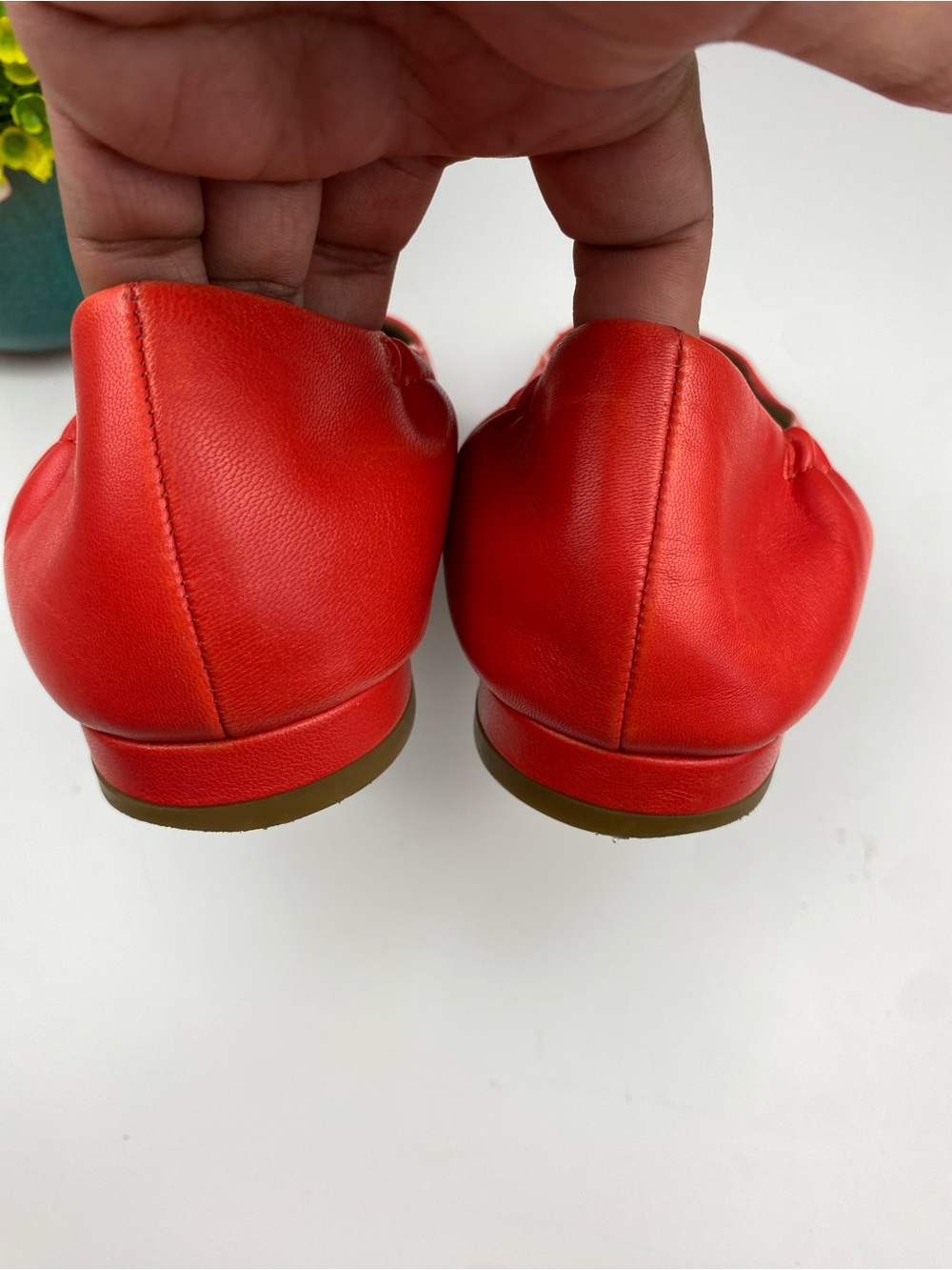 Eileen Fisher Nappa Leather Ballet Flat square toe Vibrant Red/ Orange Sz 6 - Picture 4 of 6